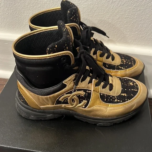 Chanel sneakers gold black shop